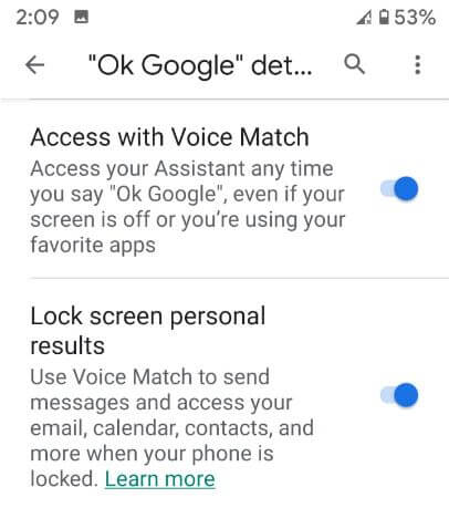 Configurar Voice Match en Android 10 para usar el asistente de voz