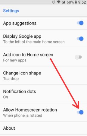 Cómo habilitar la rotación de la pantalla de inicio en Android 8.1 Oreo