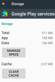 Borrar caché de los servicios de Google Play para corregir el error 413