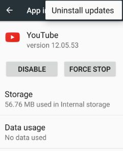 Desinstalar la aplicación de YouTube udpate en un teléfono Android