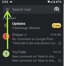 Cómo habilitar el modo oscuro de Gmail en Android 10