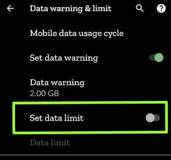 Establecer límite de datos en Google Pixel 2 XL