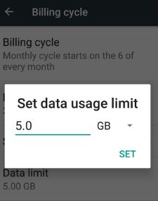 establecer límite de uso de datos en el teléfono Samsung Galaxy S8