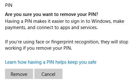 Cómo quitar el pin de inicio de sesión de Windows 10